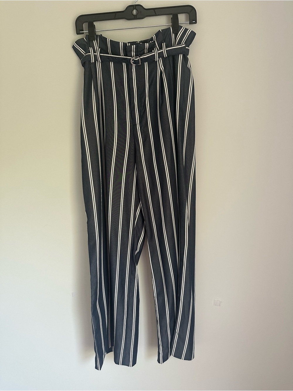 Express Navy and White Vertical Stripe Belted Trousers